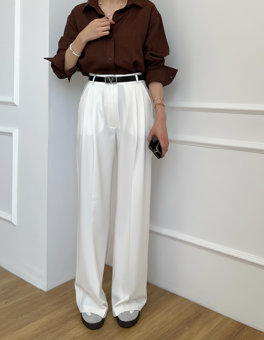 "Shanaya" — Chocolate Brown Shirt & White Trouser Set