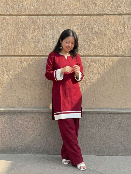 "Rhea" Cotton Co-ord Set with Contrast Lace