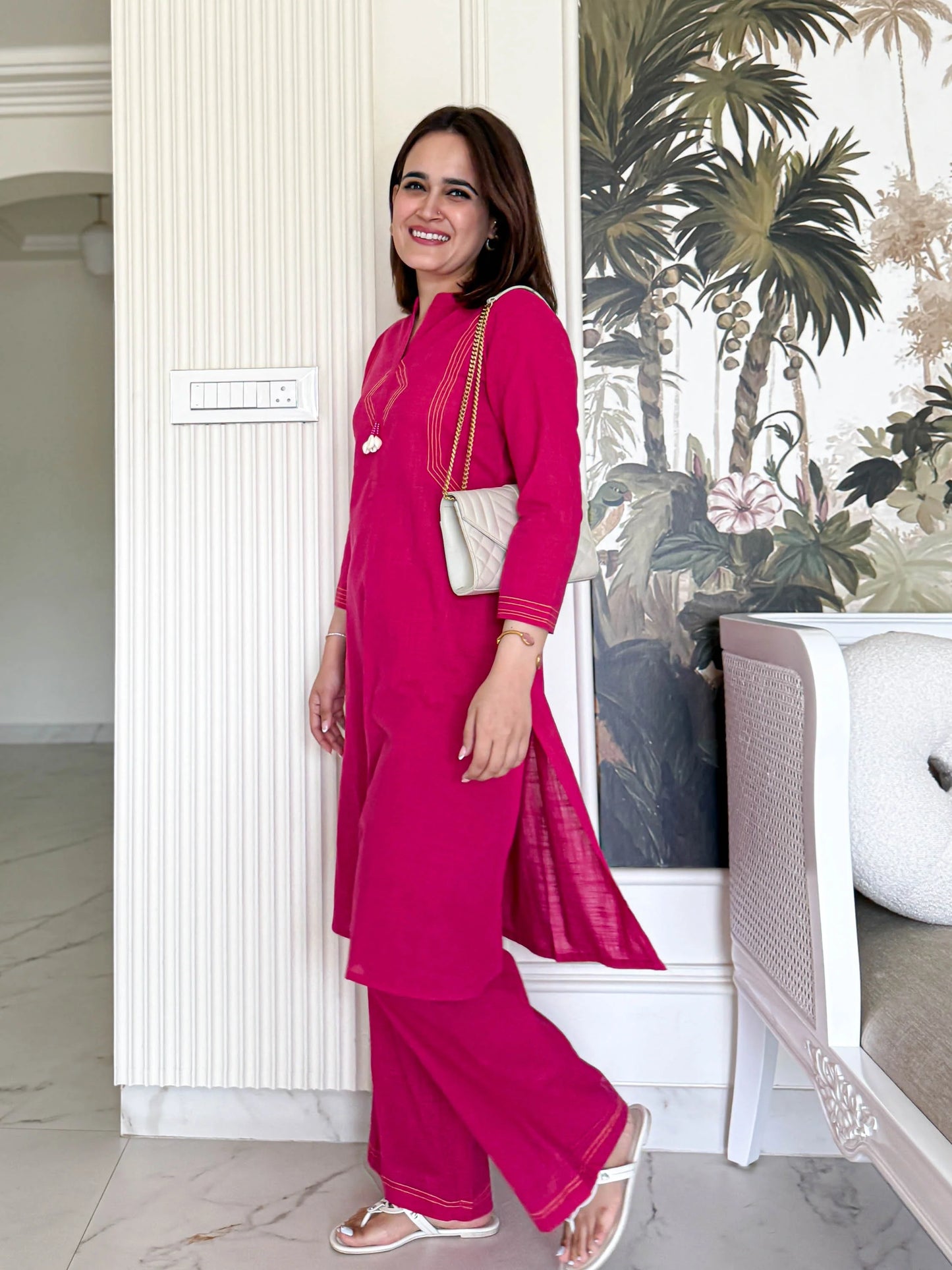 Meira Pink Cotton Slub Kurta Set