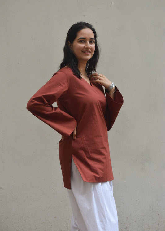 "Seerat" — Premium Cotton V-Neck Kurti & Salwar Coord Set