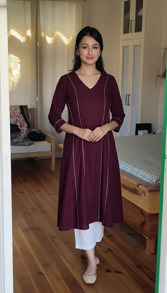 "Lavanya" - Wine Cotton A-Line Kurta Set