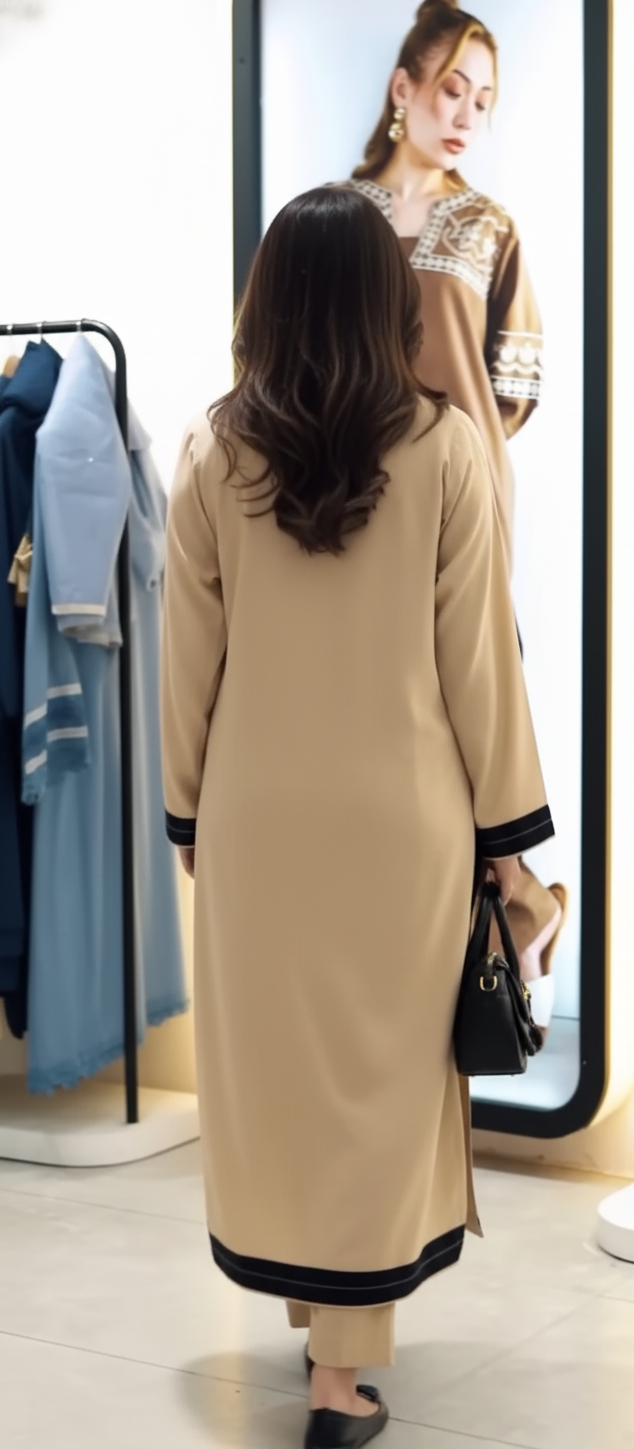 "Mehr" - Beige & Black Straight-Cut Kurta Set