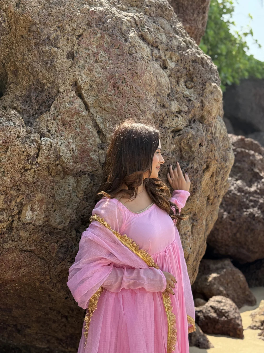 Anvi Baby Pink Cotton Lined Kurta & Palazzo Set with Kota Doria Dupatta