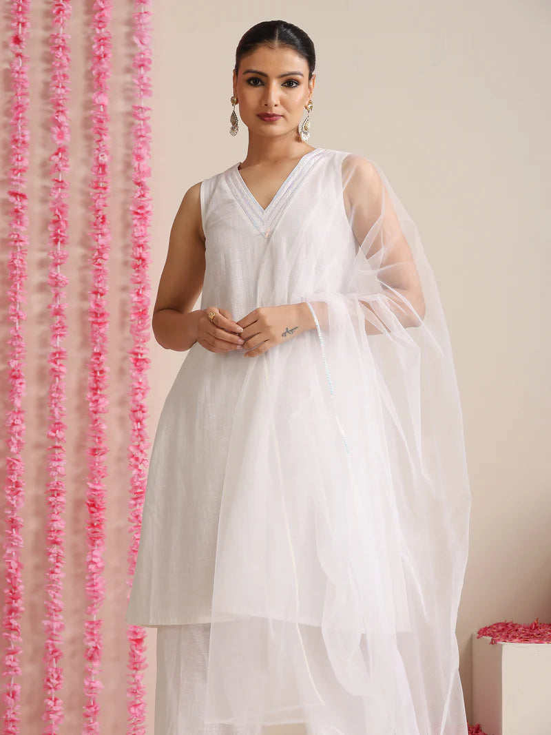 Ruhani Ivory Whisper – Cotton Slub Kurta Pant Dupatta Set