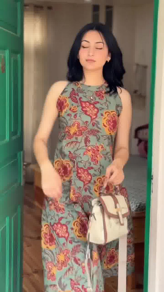 Premium Cotton Kurti – Halterneck Pichwai Sleeveless Styles