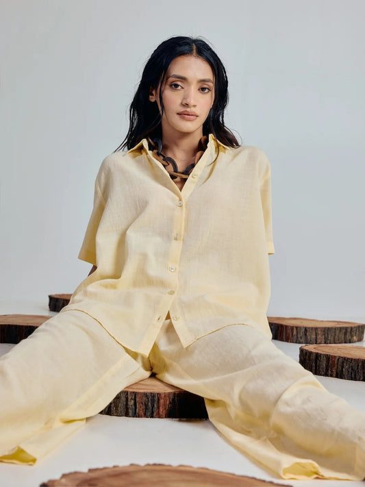 Neer Cotton Co-ord Set for Women | Lightweight Relaxed Fit Shirt Top with Straight Pants