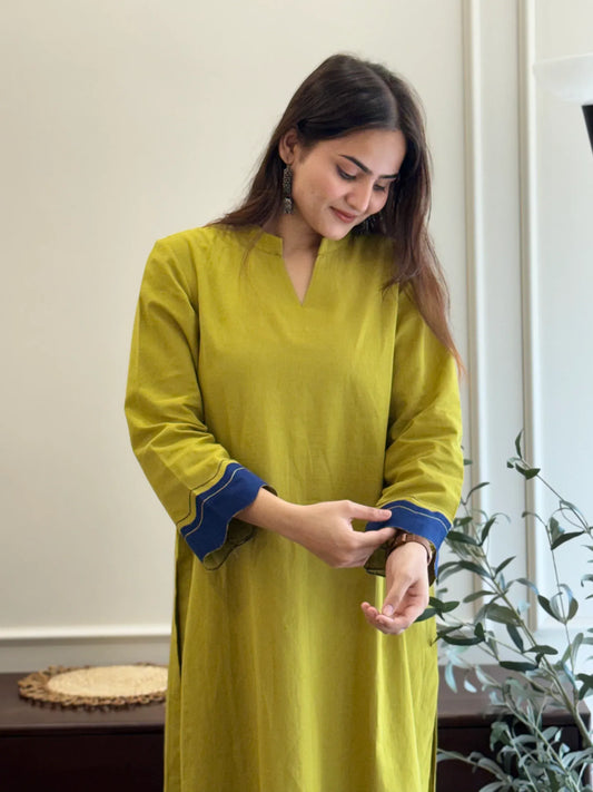 "Aarna" — Premium Cotton Kurta Set with Scalloped Contrast Detailing