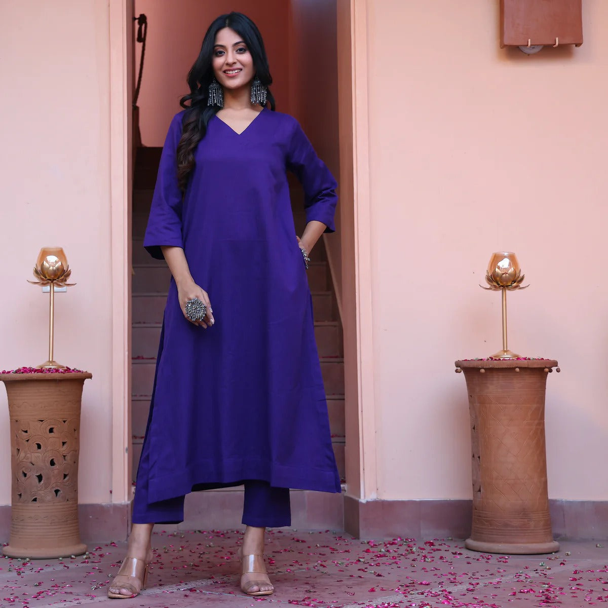 "Indra" - Royal Purple Cotton Kurta Set