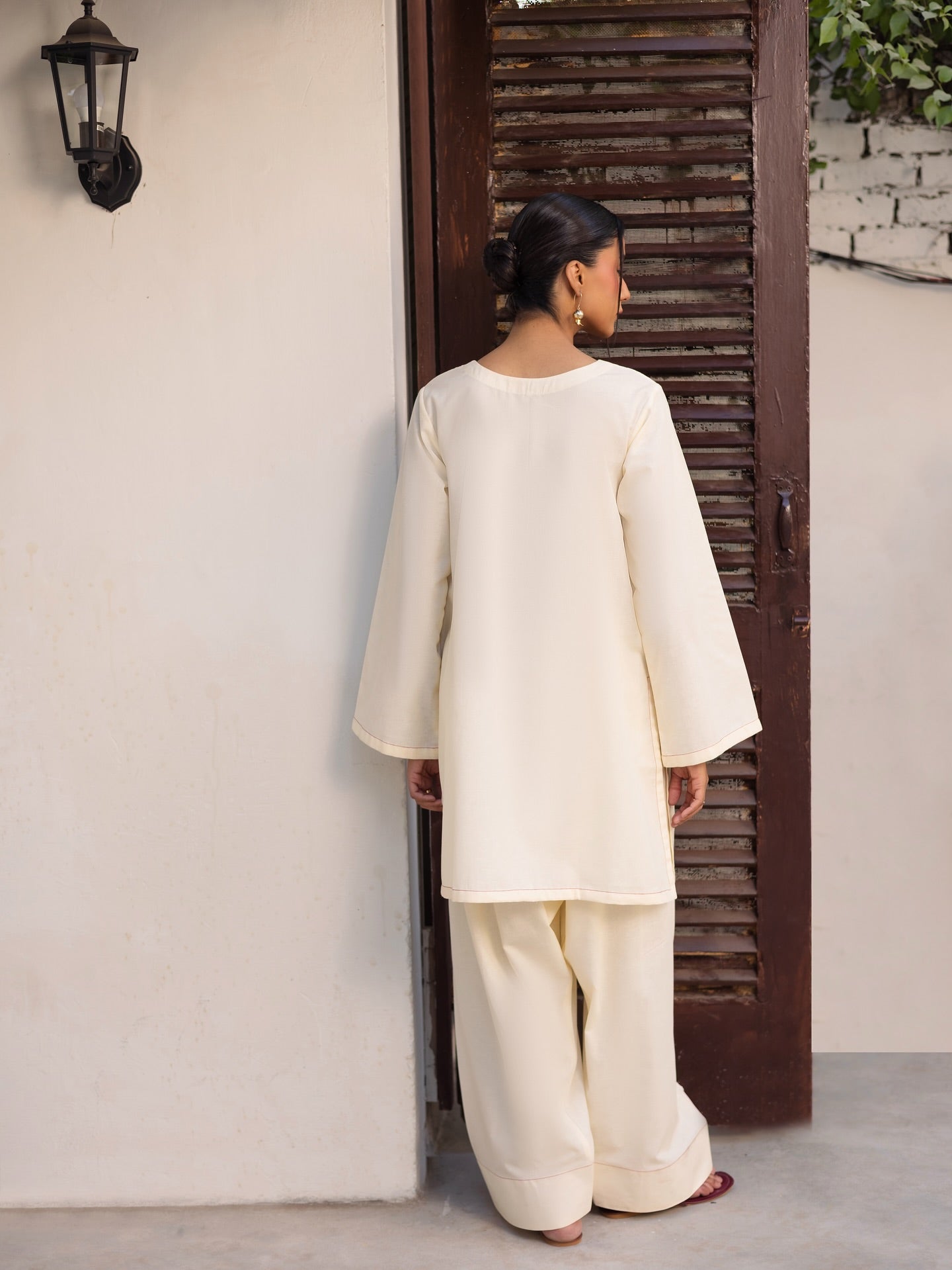 "Safed" - Premium Ivory Cotton Co-ord Set with Heart-Embroidered Placket