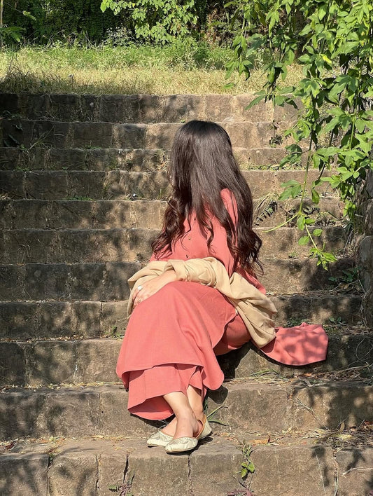 "Ayeza" — Dusty Rose Premium Rayon Kurta Set with Bishop Sleeves