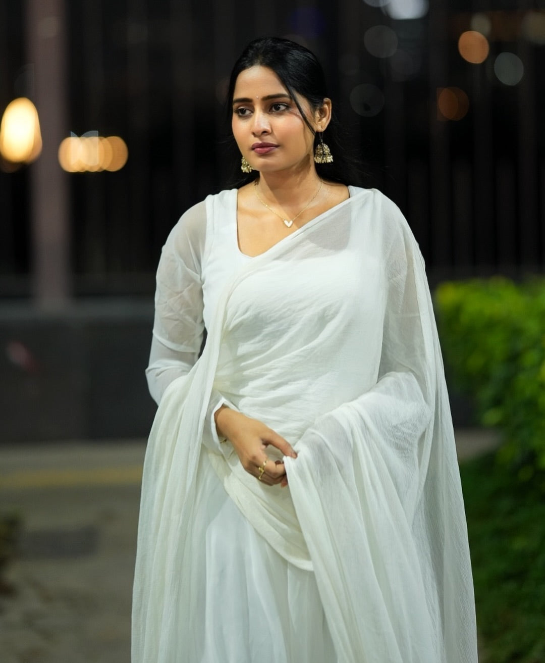 "Meher" - Pristine White Georgette Anarkali Suit Set