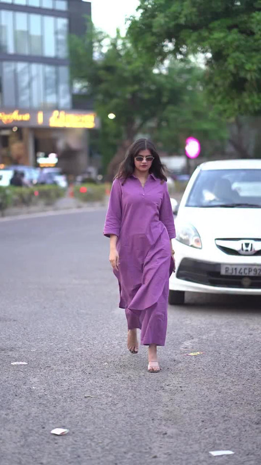 Sahar Purple Cotton Co-Ord Set for Women | Minimal Kurta Pant Set | Dhirai