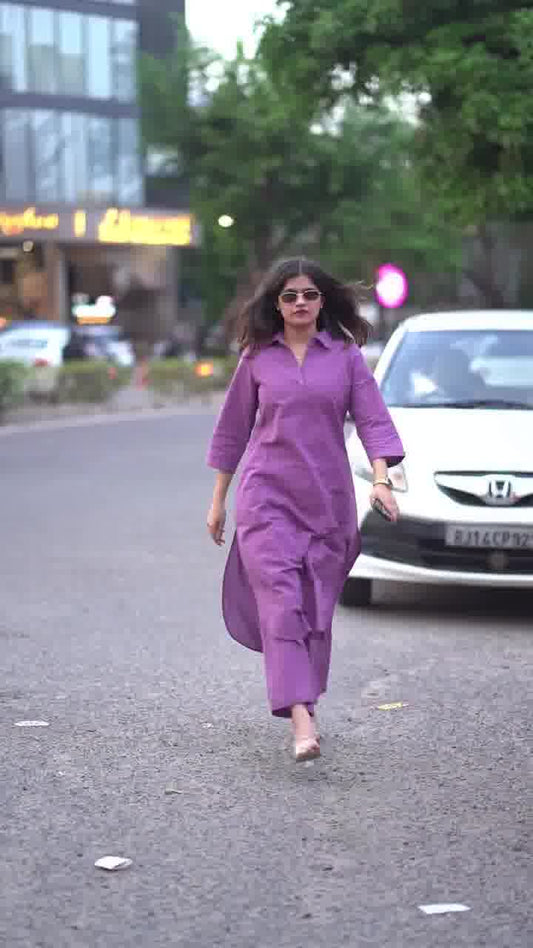Sahar Purple Cotton Co-Ord Set for Women | Minimal Kurta Pant Set | Dhirai