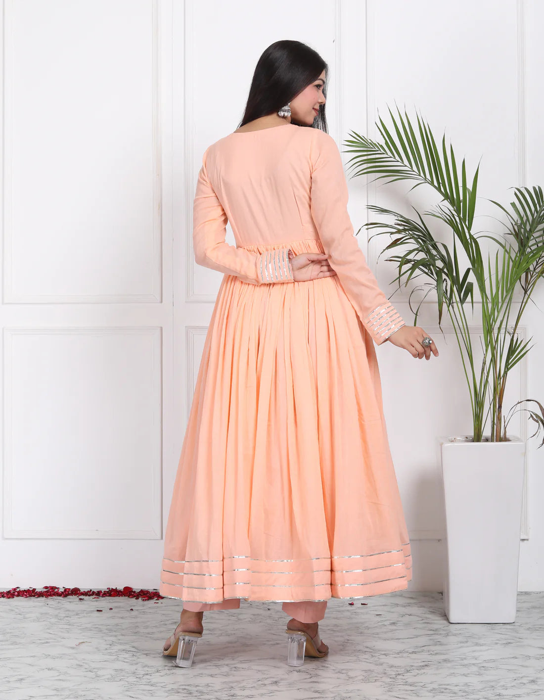 "Utsav" - Mal Cotton Full Flare Anarkali Suit Set with Silver Gota