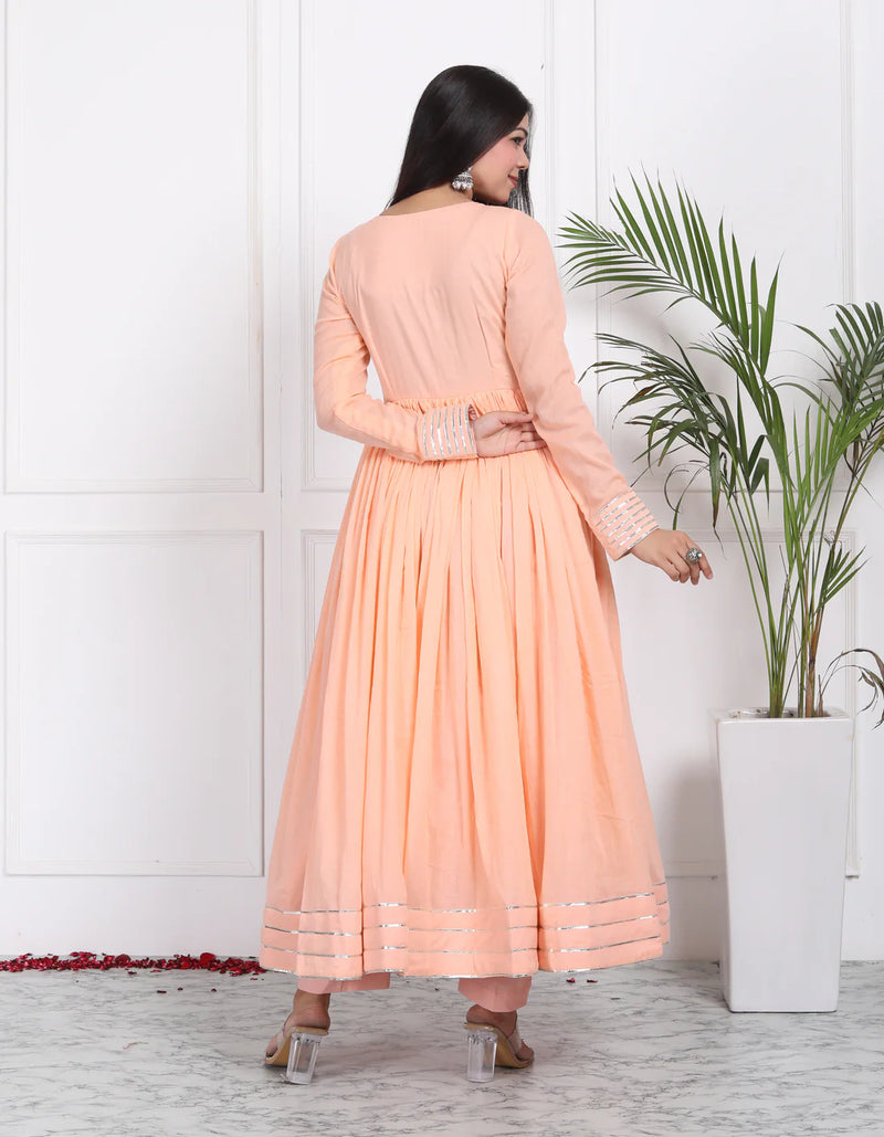 "Utsav" - Mal Cotton Full Flare Anarkali Suit Set with Silver Gota