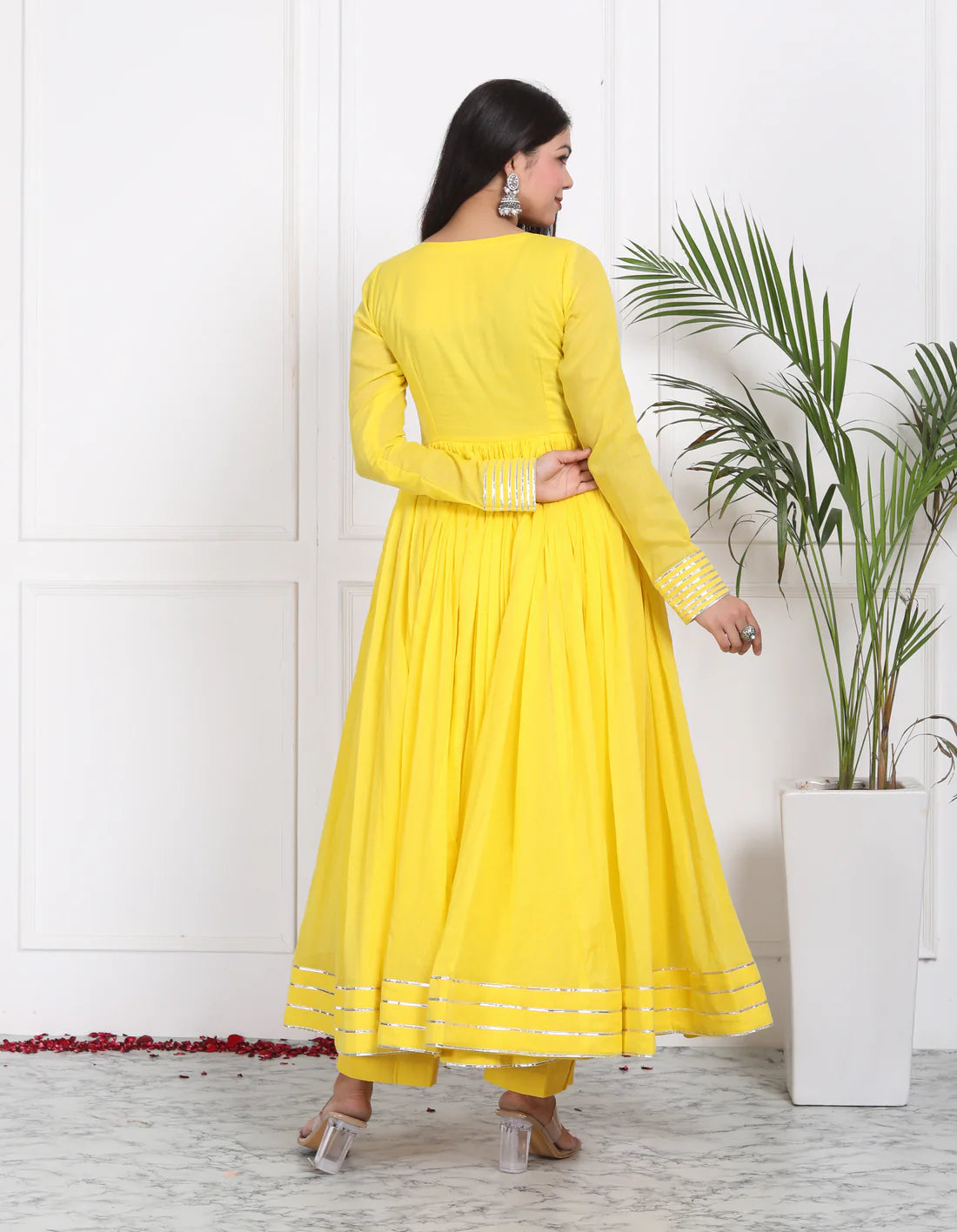 "Utsav" - Mal Cotton Full Flare Anarkali Suit Set with Silver Gota