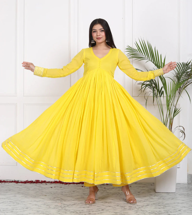 "Utsav" - Mal Cotton Full Flare Anarkali Suit Set with Silver Gota