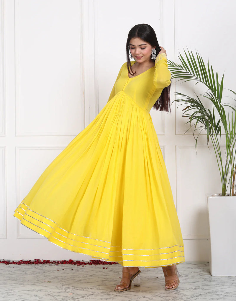 "Utsav" - Mal Cotton Full Flare Anarkali Suit Set with Silver Gota