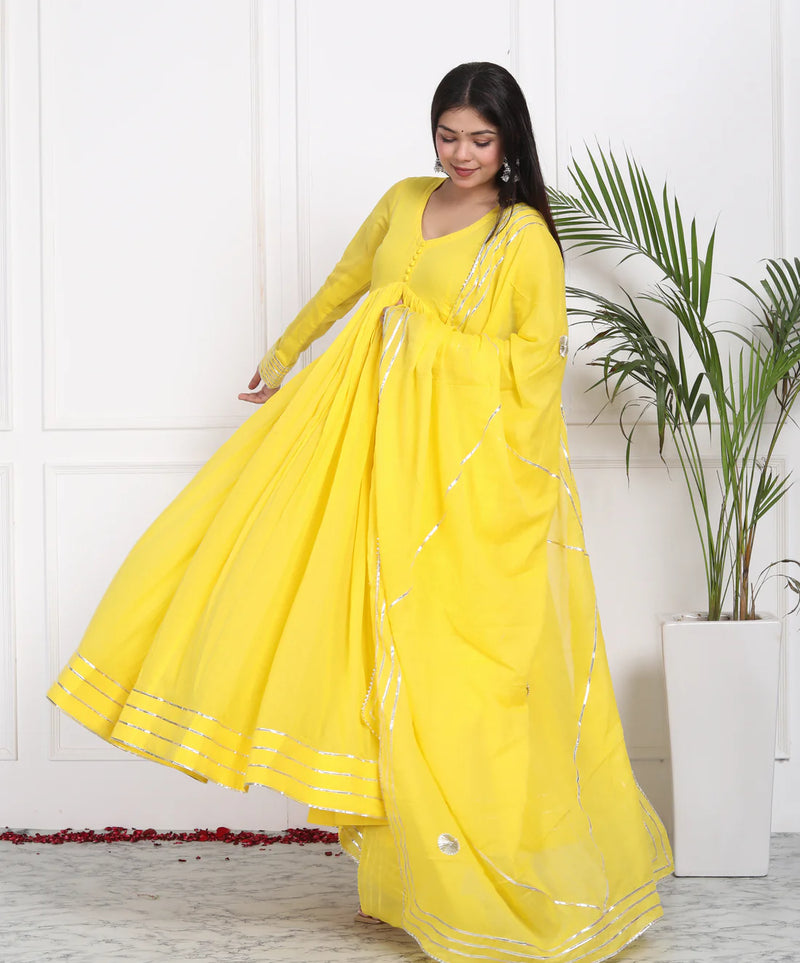 "Utsav" - Mal Cotton Full Flare Anarkali Suit Set with Silver Gota