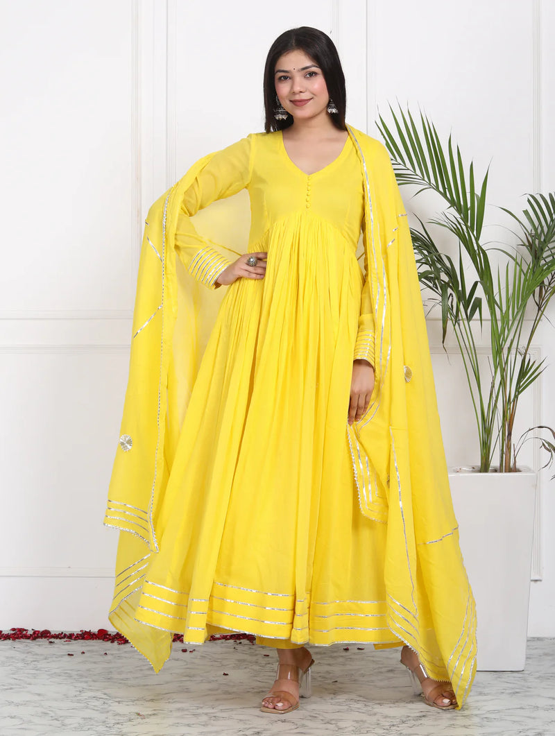 "Utsav" - Mal Cotton Full Flare Anarkali Suit Set with Silver Gota