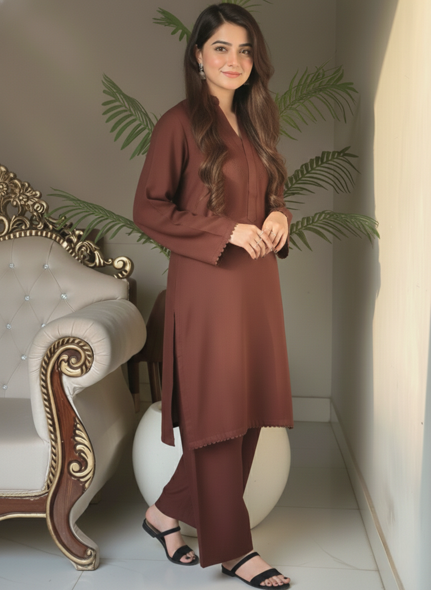 "Kyra" — Chocolate Brown Premium Rayon Minimalist Co-ord Set