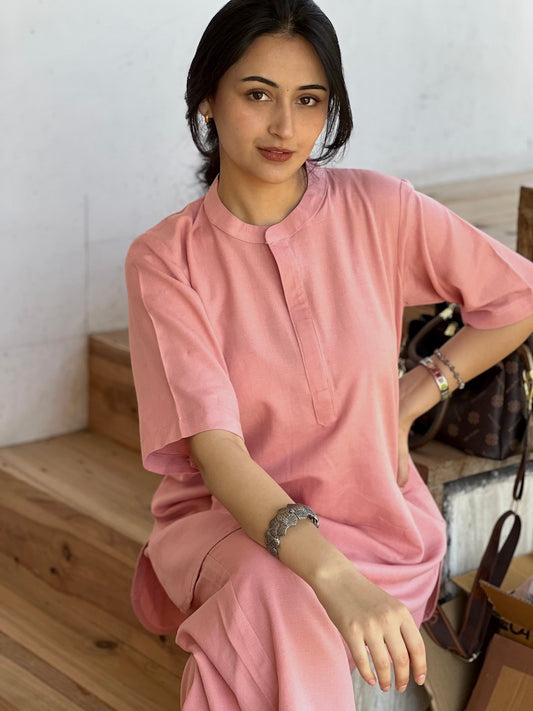 "Saanjh" - Onion Pink Relaxed Fit Cotton Co-ord Set