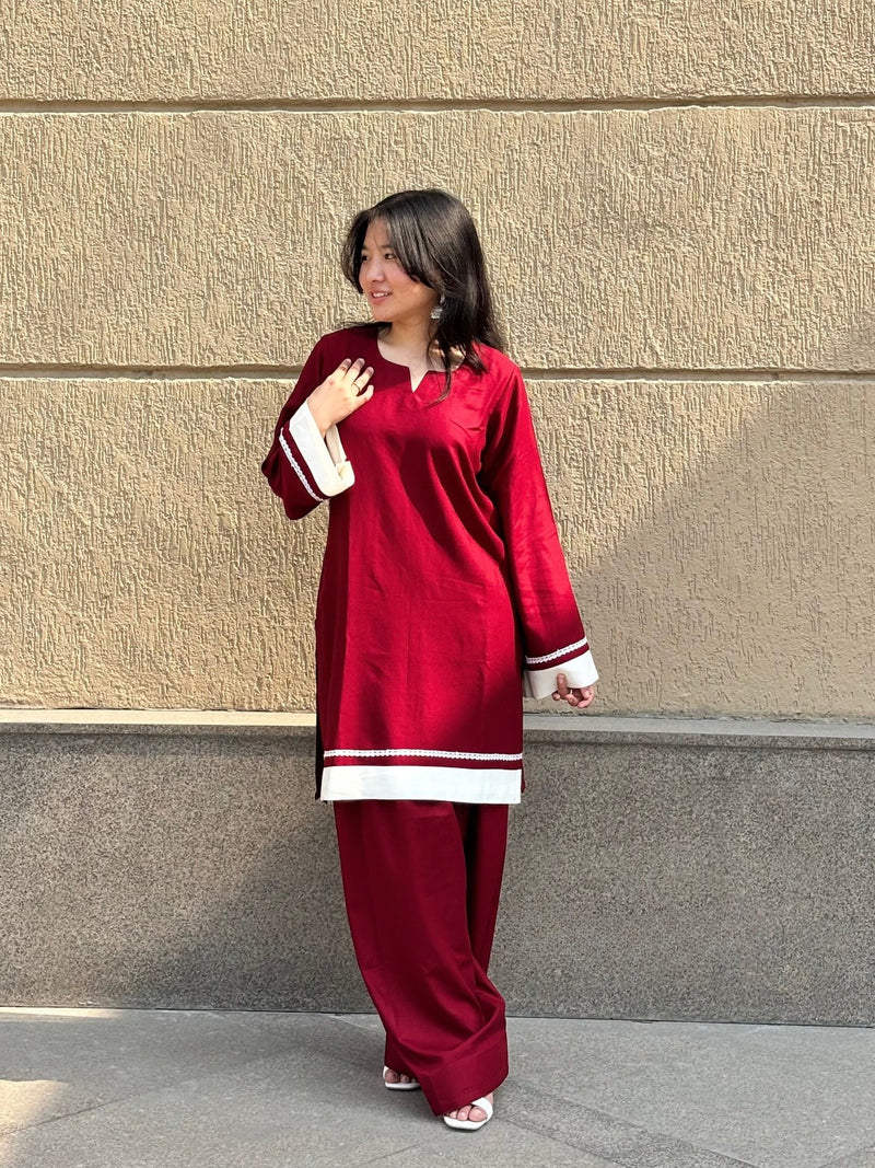 "Rhea" Cotton Co-ord Set with Contrast Lace