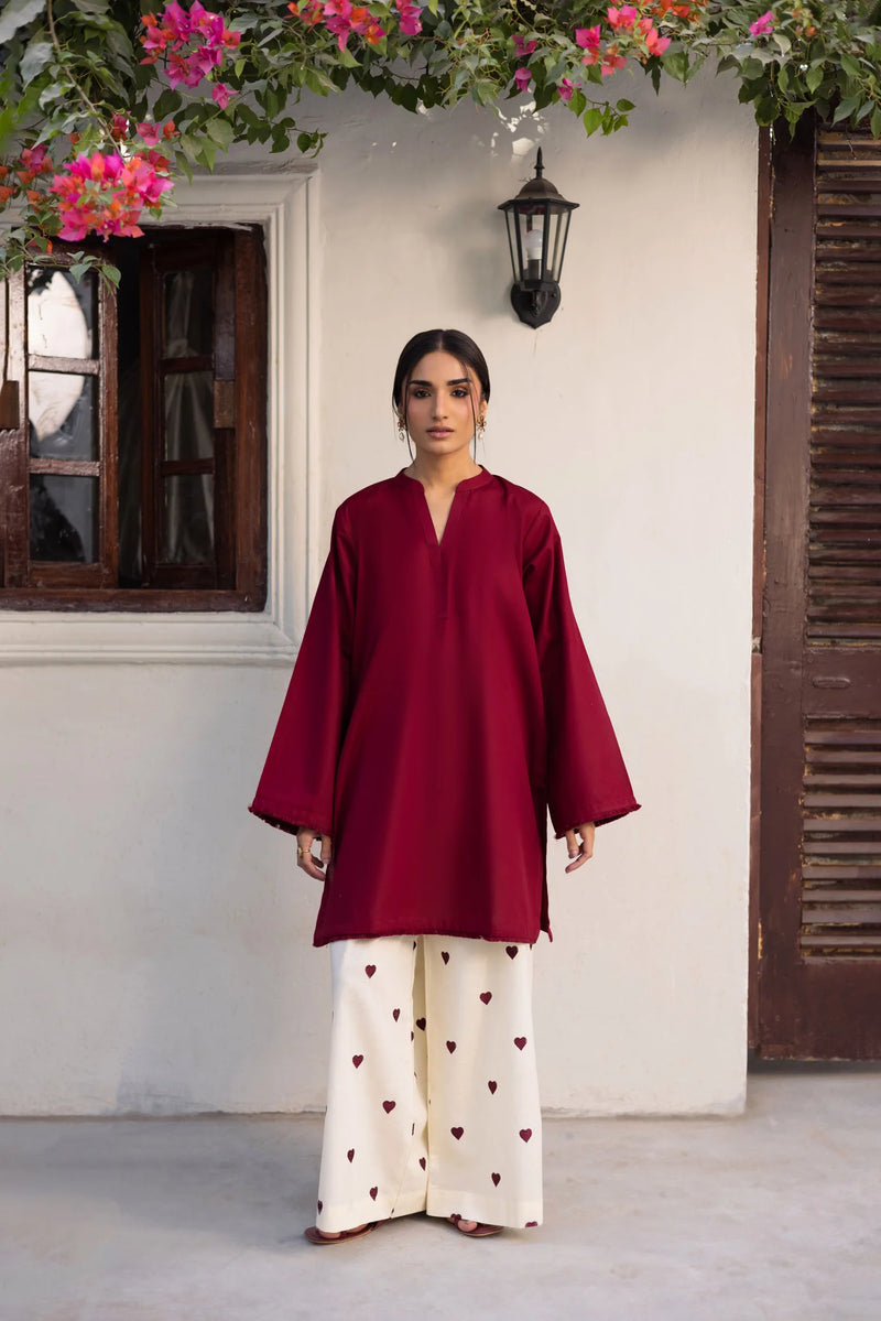 "Hridaya" - Rust Earth Rayon Tunic & Heart-Motif Palazzo Set