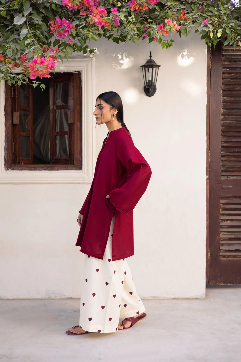 "Hridaya" - Rust Earth Rayon Tunic & Heart-Motif Palazzo Set