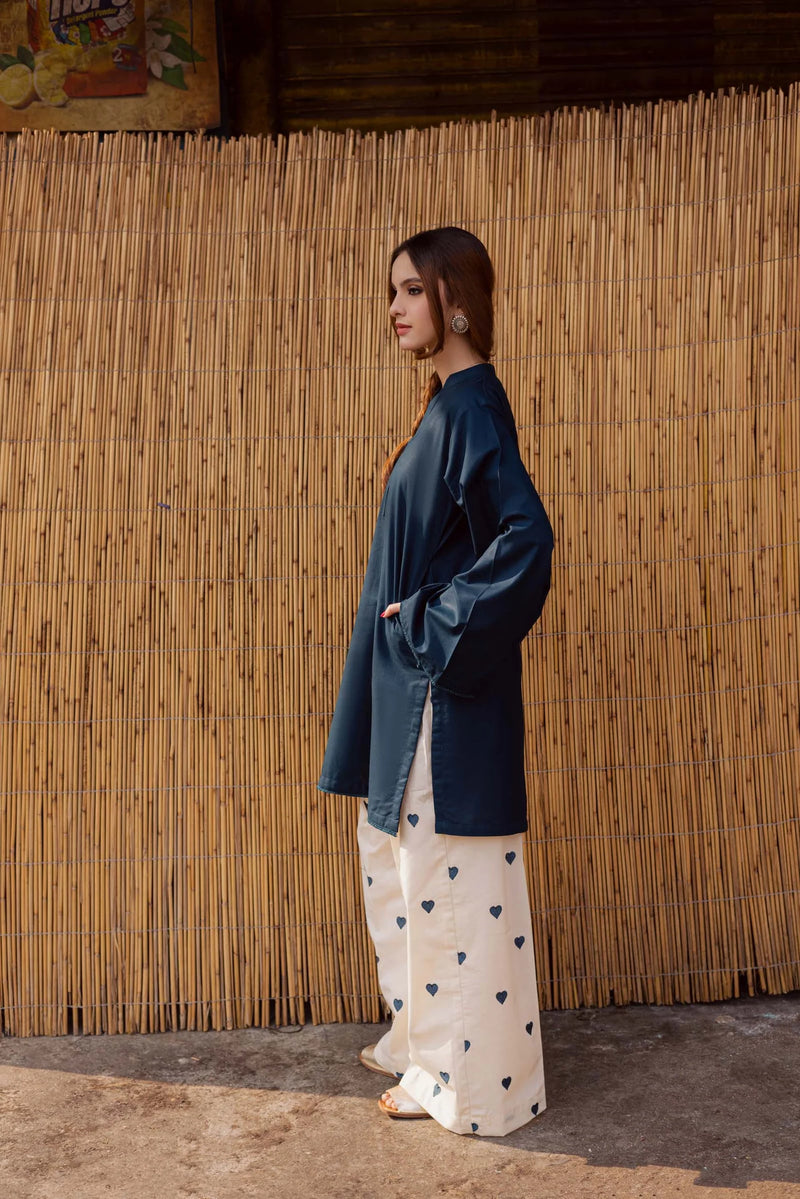 "Hridaya" - Rust Earth Rayon Tunic & Heart-Motif Palazzo Set