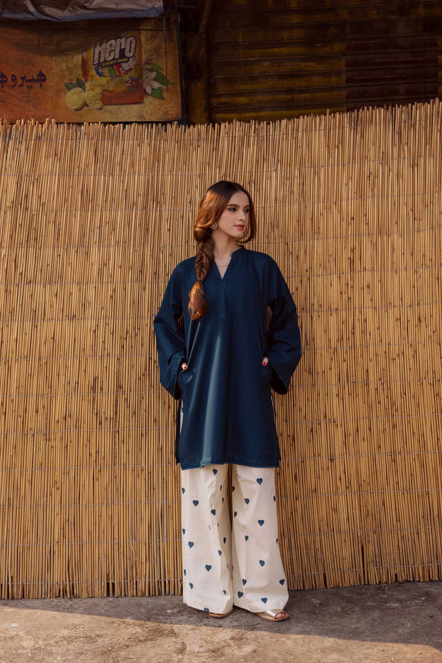 "Hridaya" - Rust Earth Rayon Tunic & Heart-Motif Palazzo Set