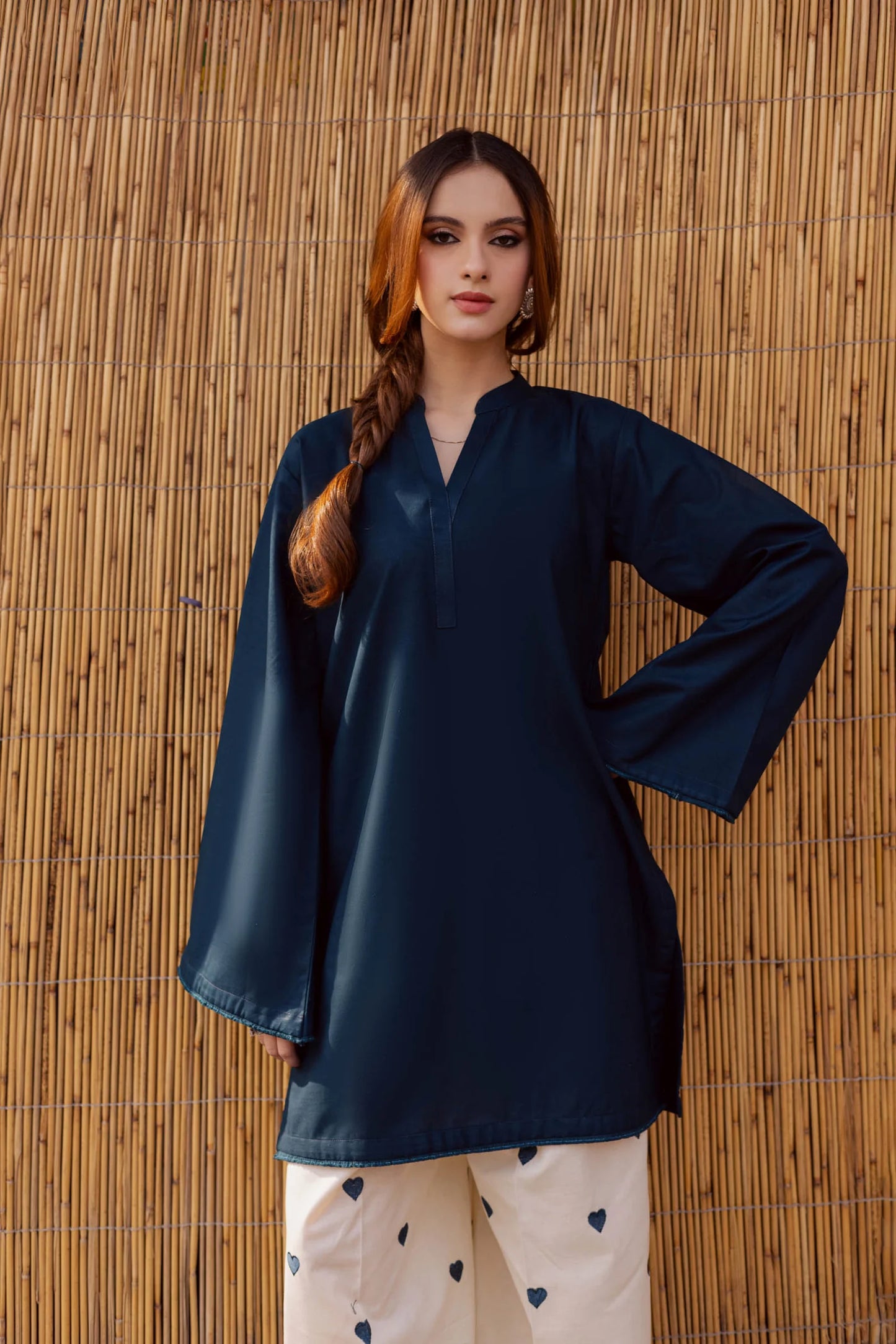 "Hridaya" - Rust Earth Rayon Tunic & Heart-Motif Palazzo Set