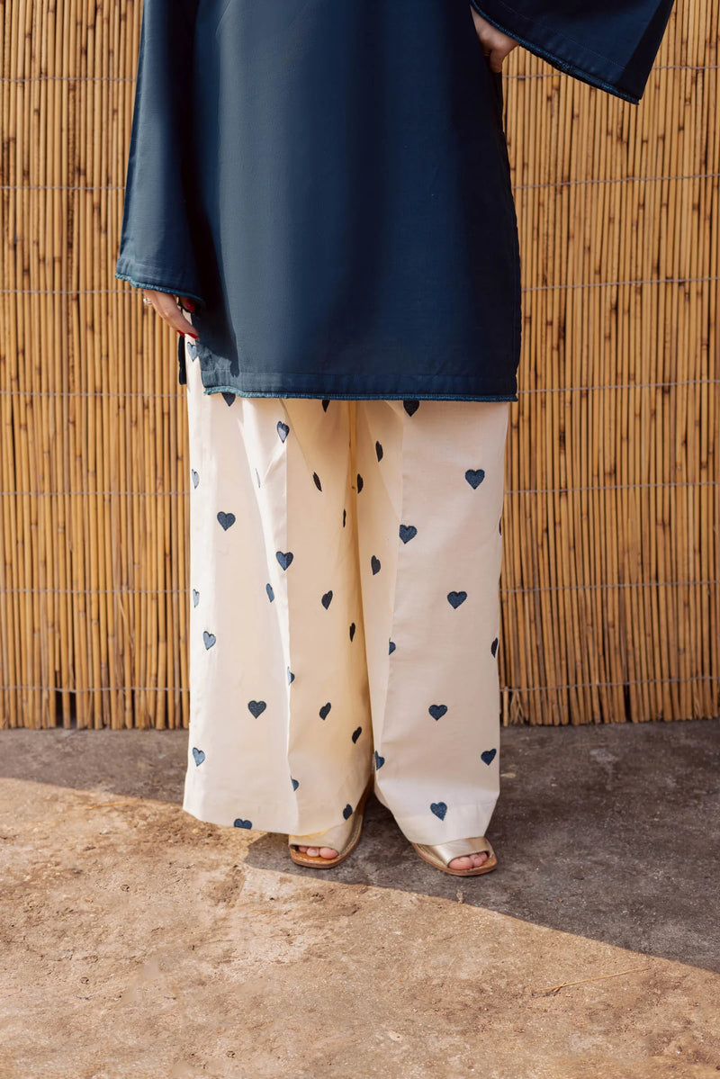 "Hridaya" - Rust Earth Rayon Tunic & Heart-Motif Palazzo Set