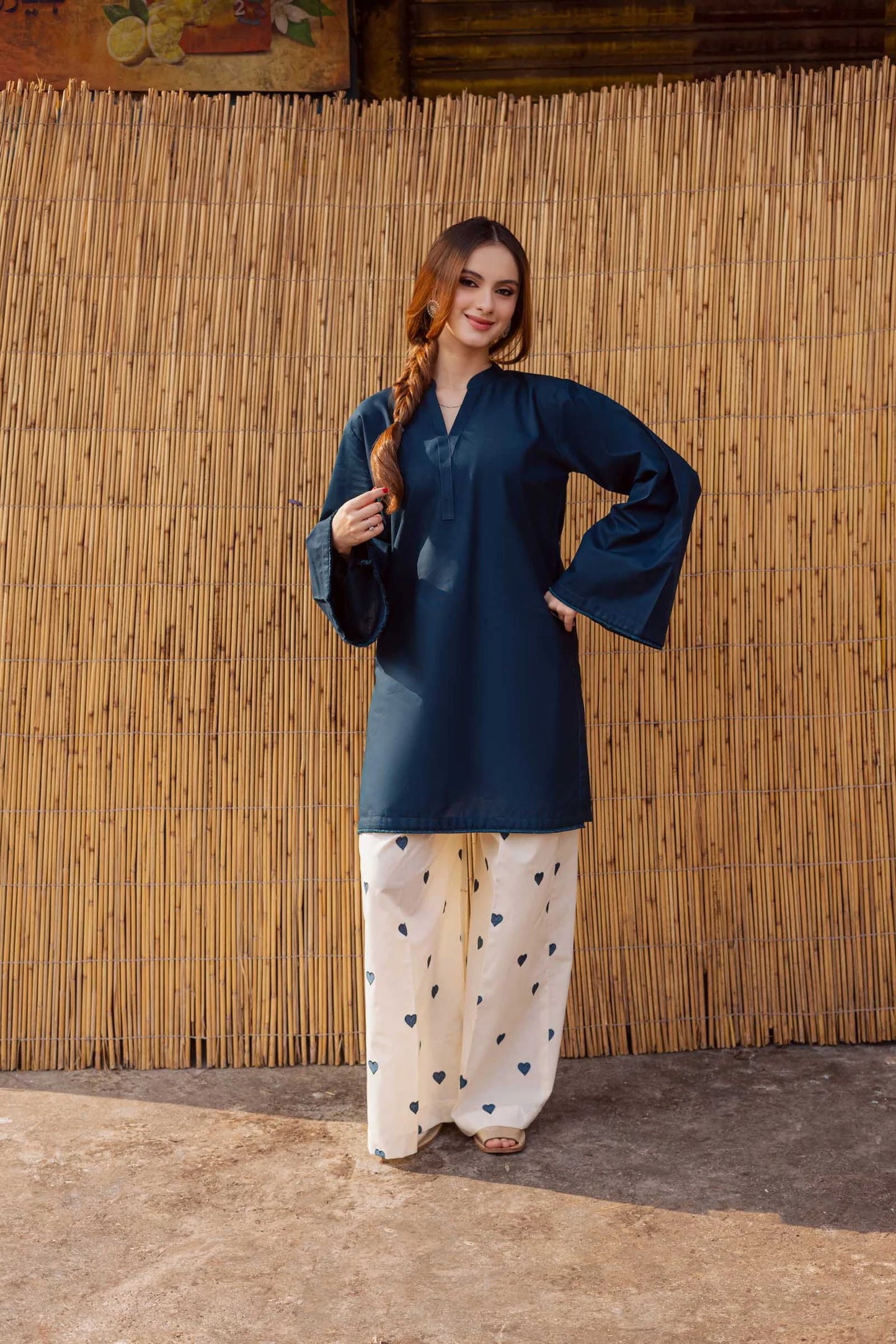 "Hridaya" - Rust Earth Rayon Tunic & Heart-Motif Palazzo Set