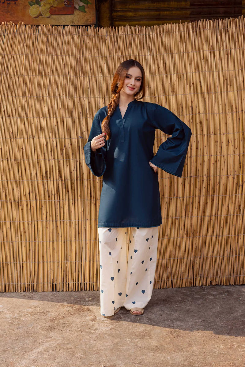 "Hridaya" - Rust Earth Rayon Tunic & Heart-Motif Palazzo Set