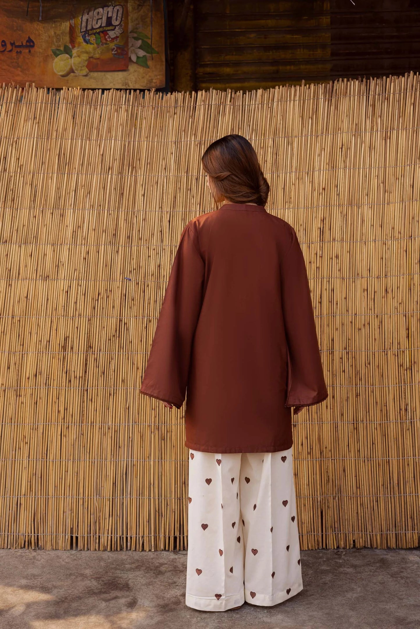 "Hridaya" - Rust Earth Rayon Tunic & Heart-Motif Palazzo Set