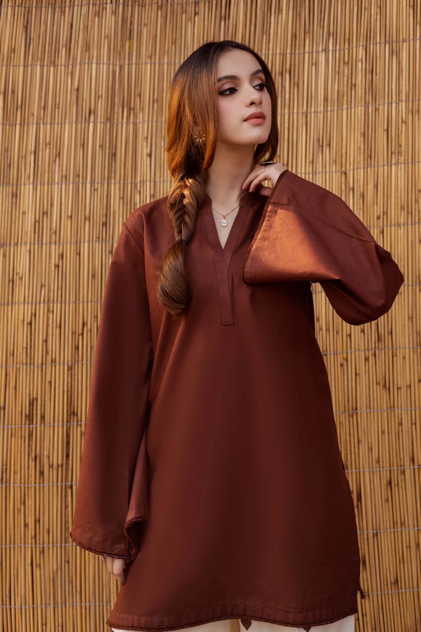 "Hridaya" - Rust Earth Rayon Tunic & Heart-Motif Palazzo Set
