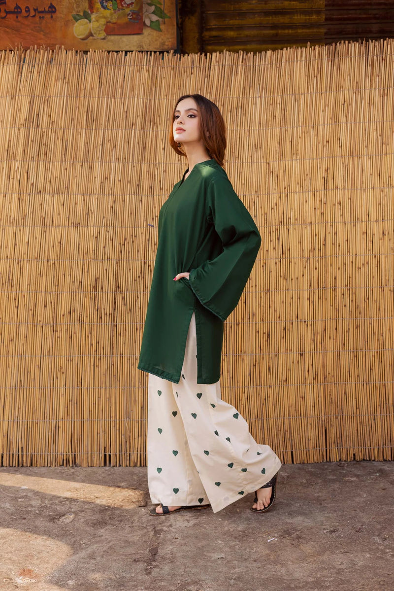 "Hridaya" - Rust Earth Rayon Tunic & Heart-Motif Palazzo Set