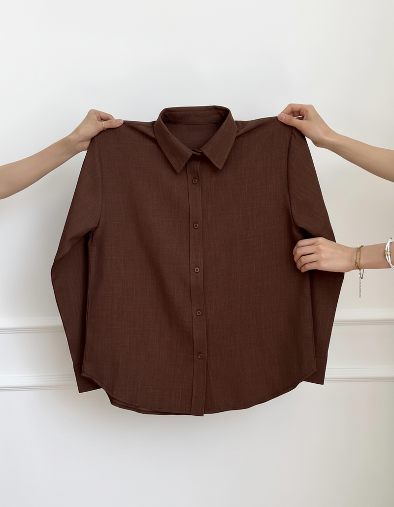 "Shanaya" — Chocolate Brown Shirt & White Trouser Set