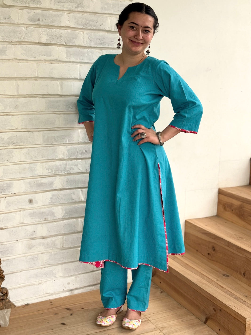 "Mayuri" - Vibrant Teal Blue Cotton Kurta Set