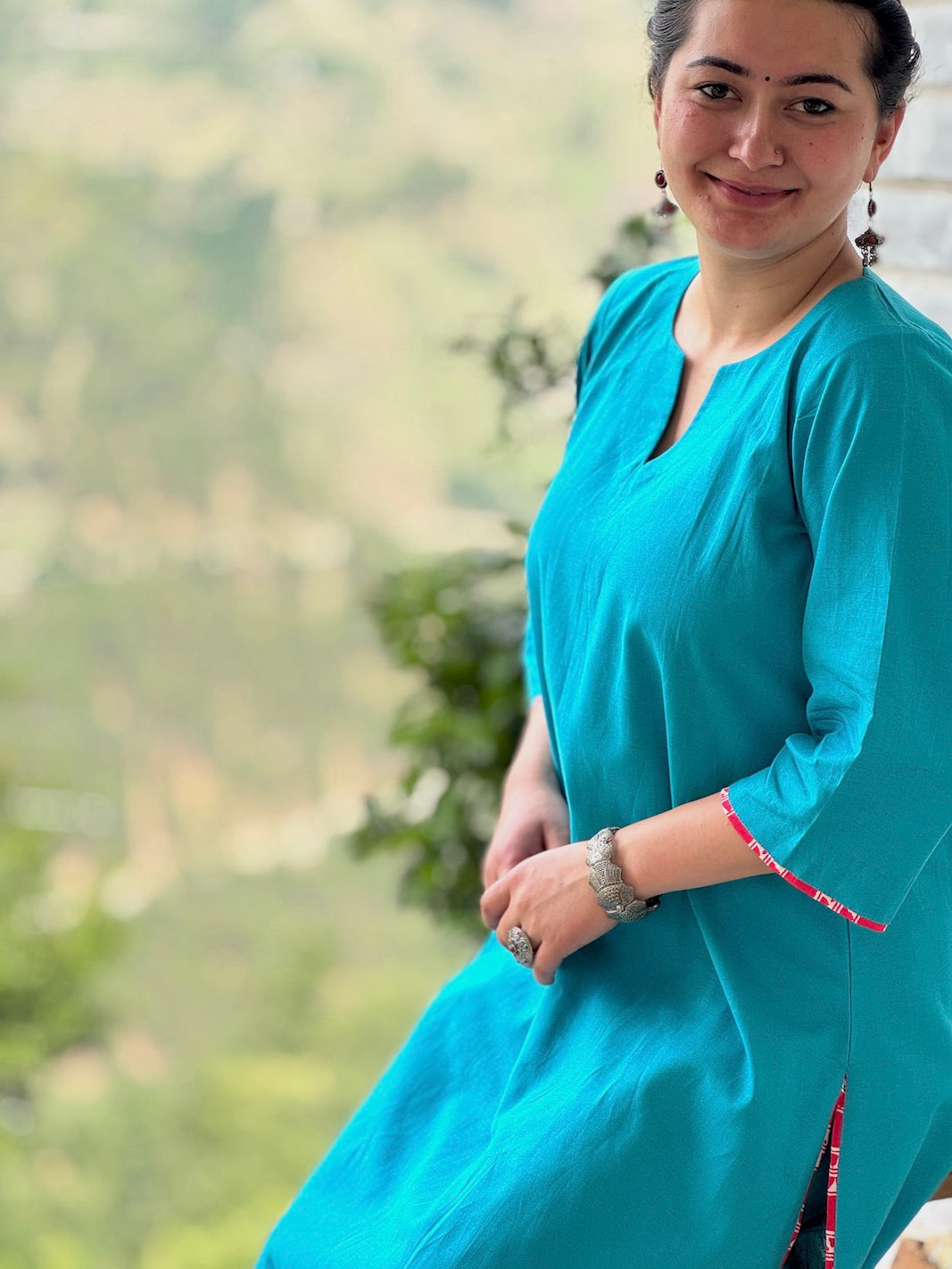 "Mayuri" - Vibrant Teal Blue Cotton Kurta Set