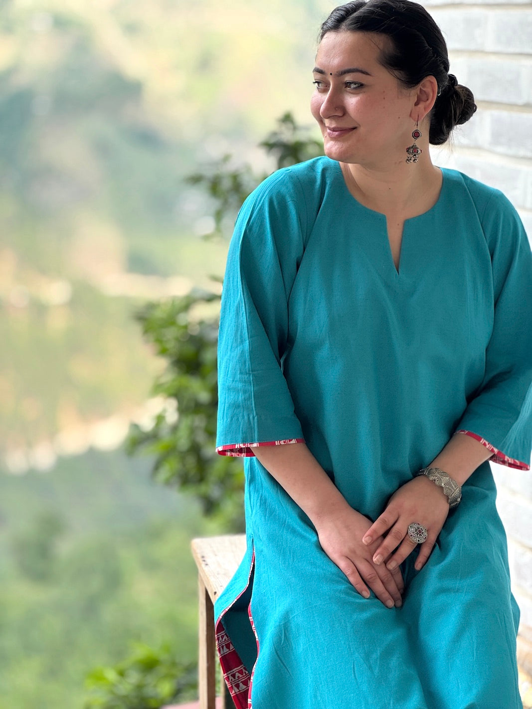"Mayuri" - Vibrant Teal Blue Cotton Kurta Set