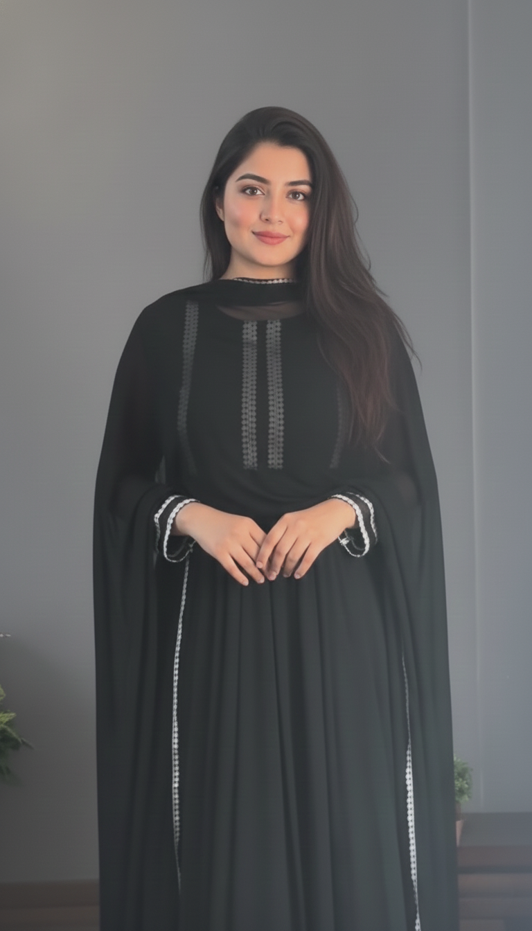 "Shyamaa" - Black Georgette Suit Set with Contrast Threadwork