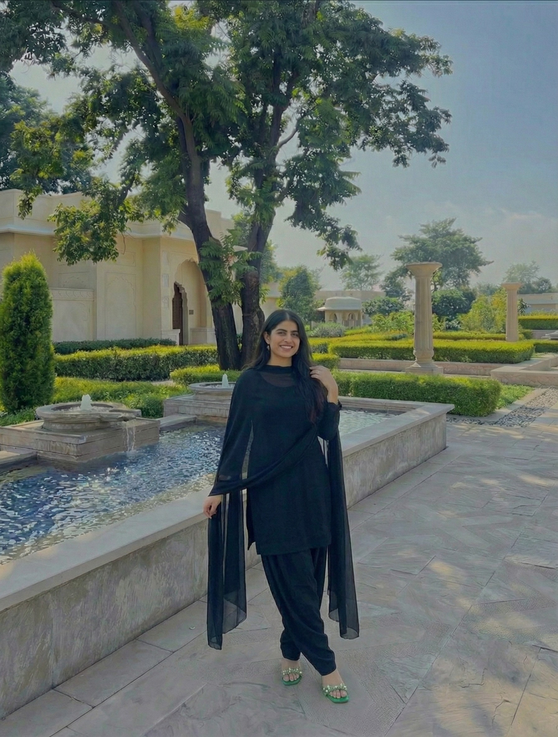 "TAMASI" – Classic Black Georgette Kurta, Churidar, & Dupatta Set