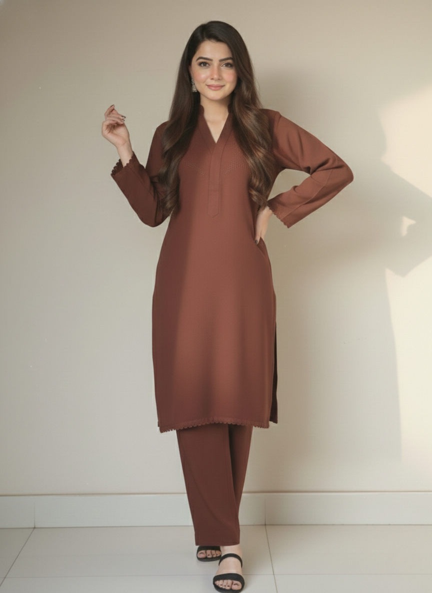 "Kyra" — Chocolate Brown Premium Rayon Minimalist Co-ord Set
