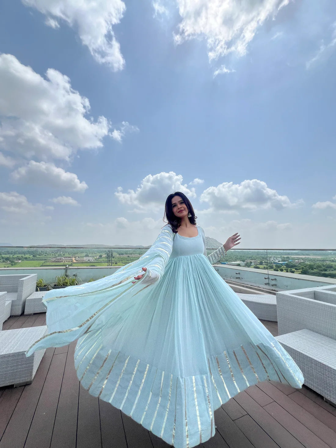 "Nritya" - Mal Cotton Full Flare Anarkali Suit Set with Gota Dupatta