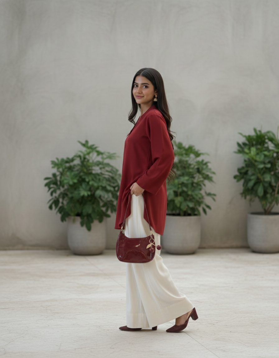 "Sia" — Crimson Red Premium Rayon Minimalist Co-ord Set