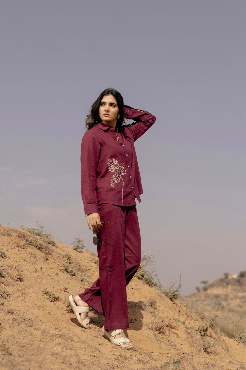 SAACHI Embroidered Airy Linen Co-ord Set for Women | Shirt & Pant Set | Dhirai