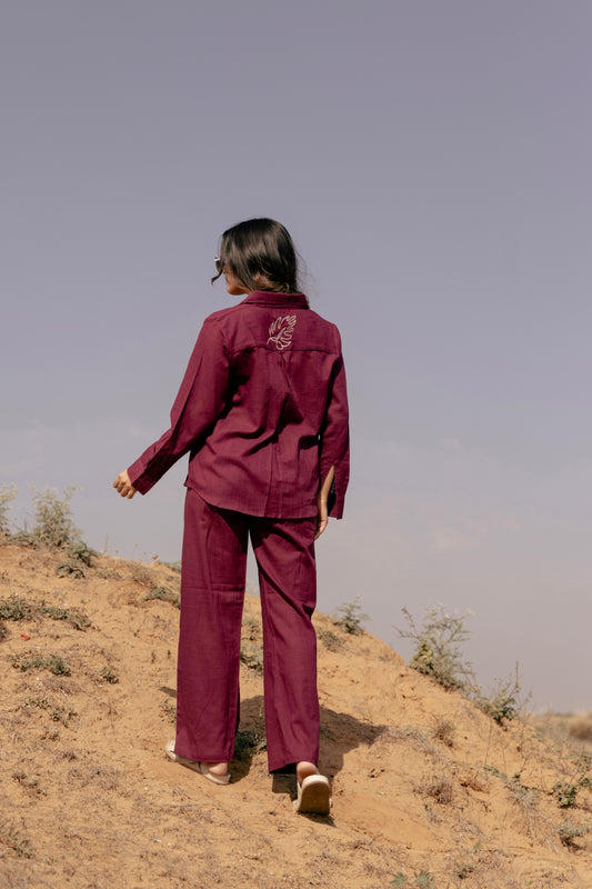 SAACHI Embroidered Airy Linen Co-ord Set for Women | Shirt & Pant Set | Dhirai