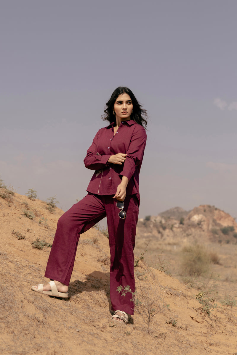 SAACHI Embroidered Airy Linen Co-ord Set for Women | Shirt & Pant Set | Dhirai